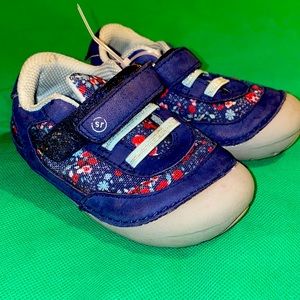 Stride Rite Girls Sneakers Blue Gray Size 5.5 XW Jazzy Floral SBGS190315 Leather